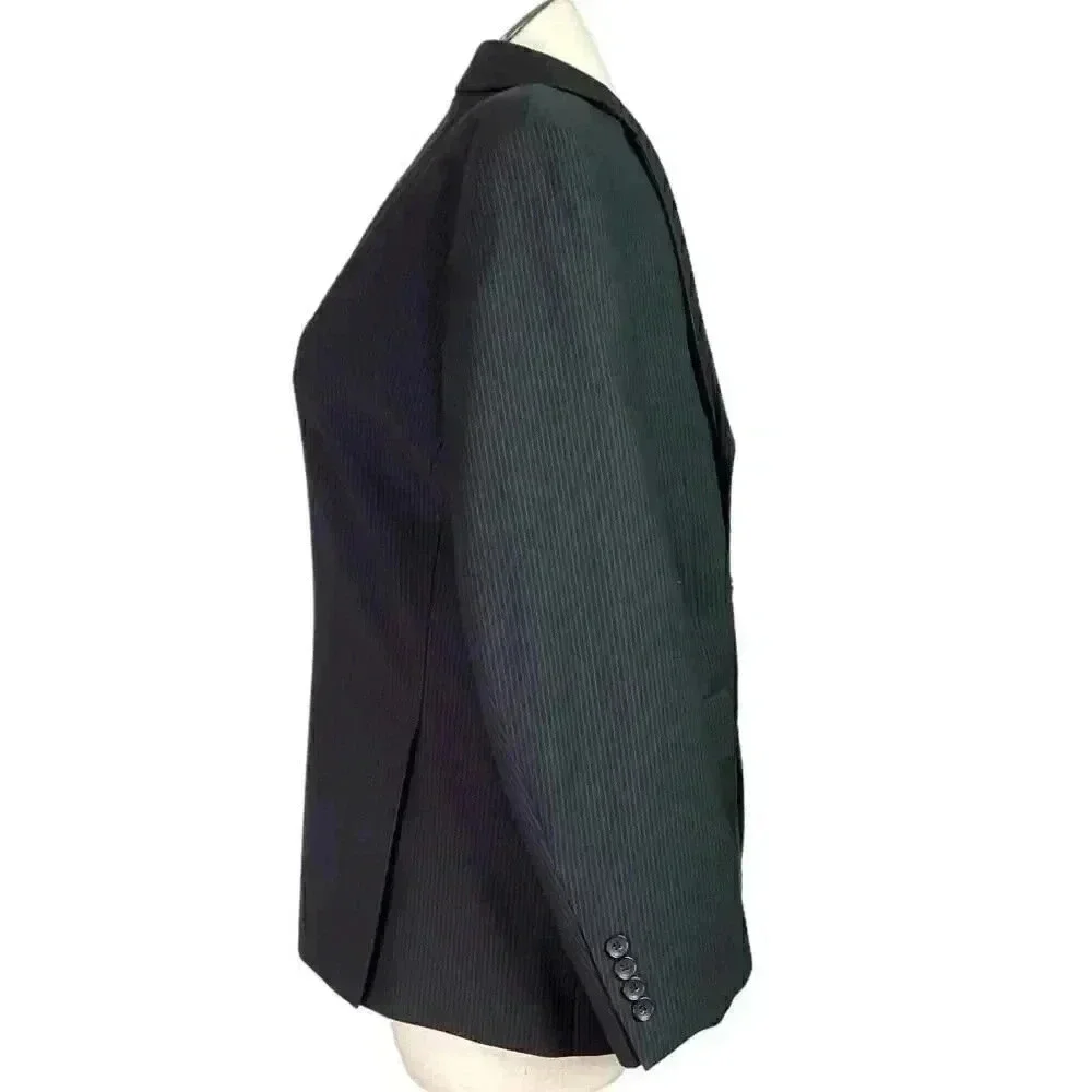 Billy London Sport Coat Blazer Jacket Mens 42S Black Blue Pinstripe Rayon Blend